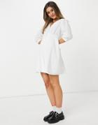 New Look Poplin Collar Button Up Mini Dress In White