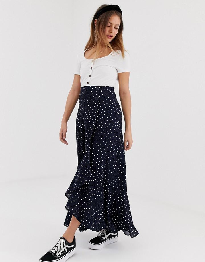 Nobody's Child Maxi Wrap Skirt In Polka - Navy