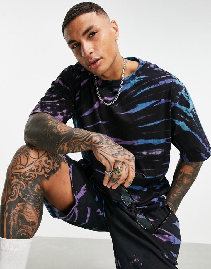 Mennace Set Oversized T-shirt In Blue And Purple Tie Dye-multi