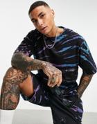 Mennace Set Oversized T-shirt In Blue And Purple Tie Dye-multi