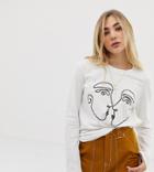 Reclaimed Vintage Inspired Long Sleeve T-shirt With Kissing Faces Print In White - White