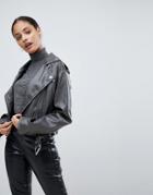 Asos Faux Leather Washed Biker Jacket - Gray