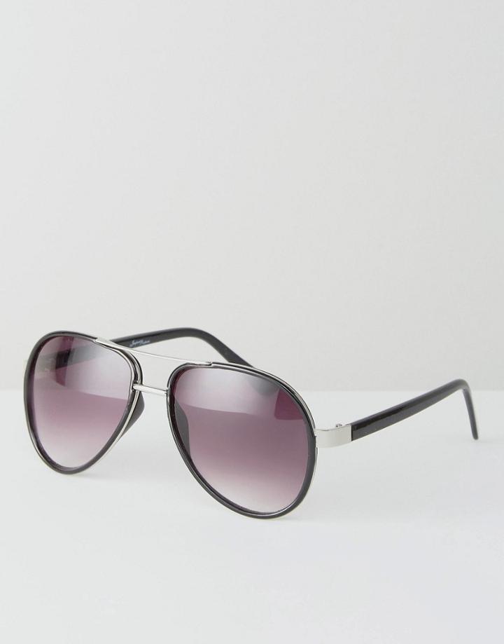 Jeepers Peepers Black Aviator Sunglasses With Gold Contrast Frame - Black