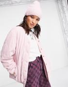 Topshop Quilted Ovoid Shirt Jacket In Pink