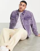 Topman Oversized Denim Jacket With Acid Wash In Purple