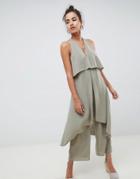 Asos Design Jumpsuit With Multi Layers In Linen Look - Green