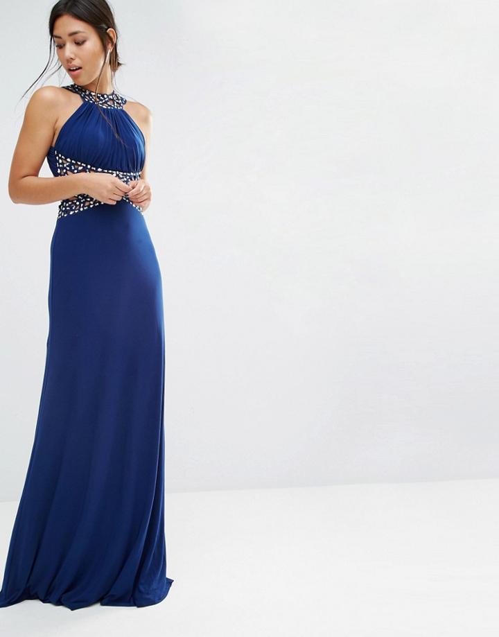Forever Unique Madaline Maxi Dress With Embelished Waist And Neckline - Navy