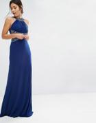 Forever Unique Madaline Maxi Dress With Embelished Waist And Neckline - Navy