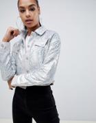 Missguided Sequin Trucker Jacket - Silver