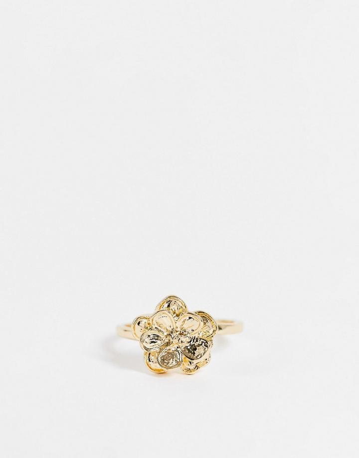 Topshop Flower Ring In Gold