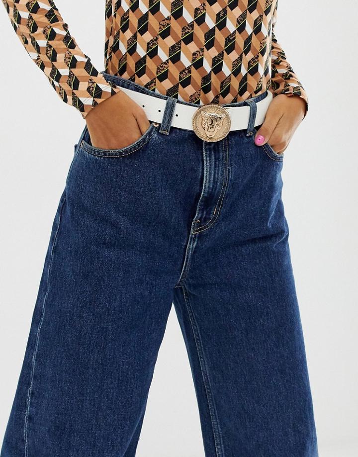 River Island Belt With Gold Buckle In White