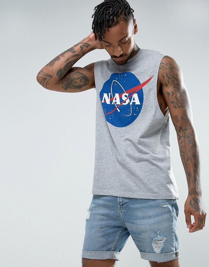 Asos Nasa Sleeveless T-shirt With Dropped Armhole - Gray