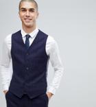 Heart & Dagger Slim Stretch Suit Vest In Tweed Check-navy