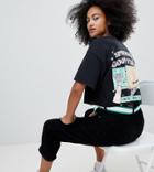 Crooked Tongues Oversized Cropped T-shirt With Spinning Good Vibes Print - Black