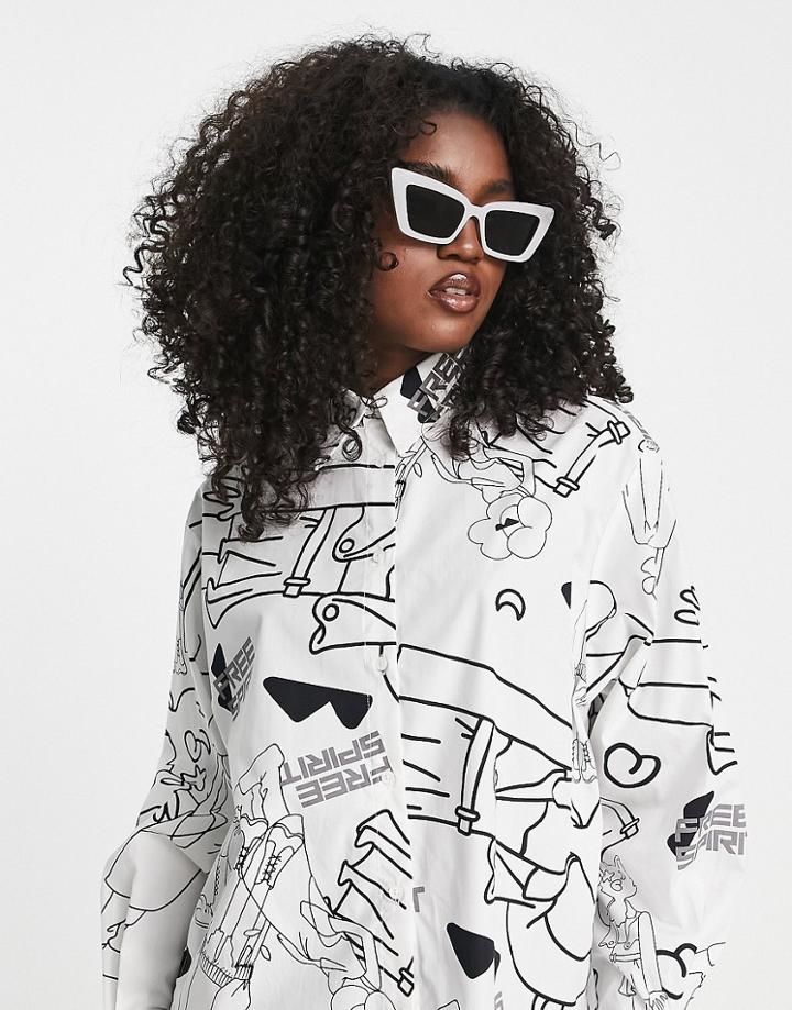 Urban Revivo Abstract Printed Shirt In White