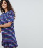 Asos Design Tall Drop Hem Mini Dress In Cut About Stripe - Multi