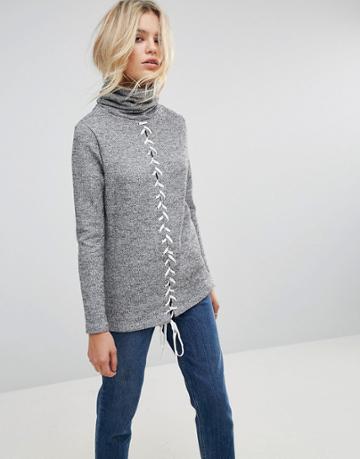 None The Richer Lola Lace Up Sweater - Gray