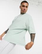 Asos Design Oversized Heavyweight Brushed Cut & Sew T-shirt With Chunky Ribbed Neck In Green