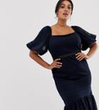 Asos Design Curve Lace Puff Sleeve Pephem Dress - Navy