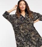Urban Threads Petite Oversized Shirt Dress In Abstract Animal-multi