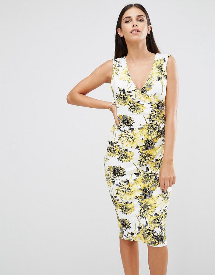 Vesper Sleeveless Floral Print Pencil Dress - Yellow