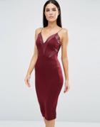 Ax Paris V Neck Midi Cami Dress With Pu Panels - Wine