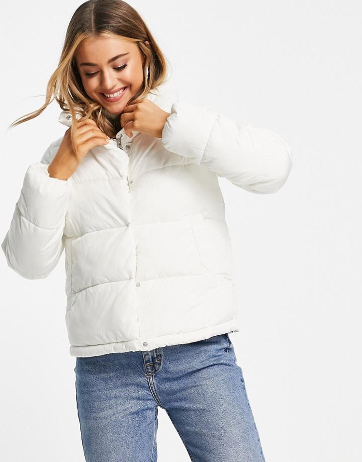 Stradivarius Padded Puffer Jacket In Ecru-white