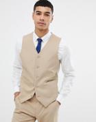 Asos Design Skinny Suit Vest In Camel-beige