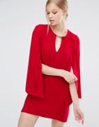 Forever Unique Asha Shift Dress With Fluted Sleeves - Red