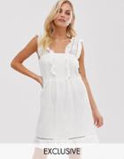 Mango Broderie Detail Mini Dress In White