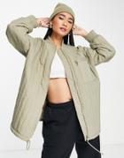 Topshop Quilted Bomber Liner Jacket In Sage-green