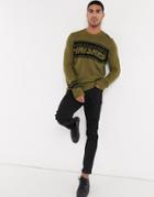 New Look Knitted Slogan Sweater-brown