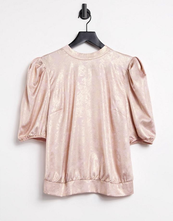 Oasis Satin Top With Foil Print In Gold
