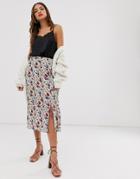 Y.a.s Floral Midi Skirt With Split - Cream