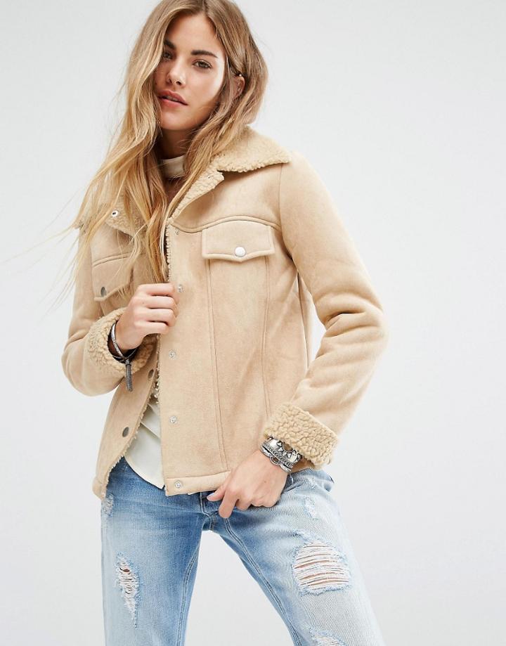 Honey Punch Faux Shearling Jacket - Cream