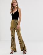 Asos Design Gold Foil Extreme Ruffle Flare Pants - Gold