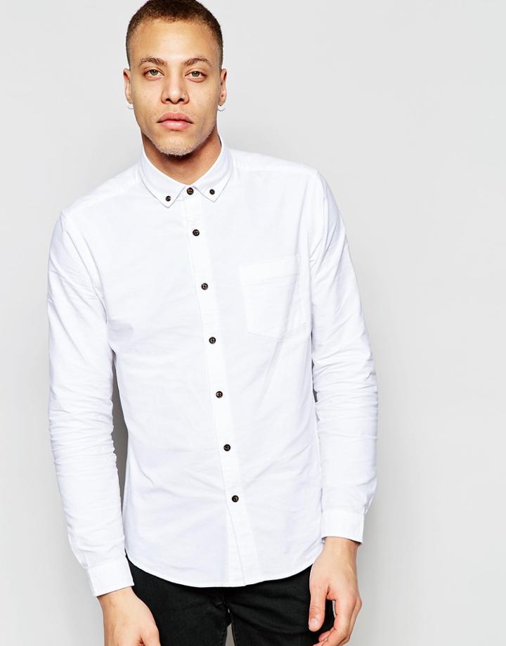 Asos Oxford Shirt In White With Contrast Buttons In Regular Fit - White