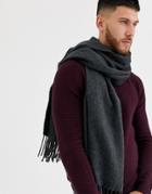 Asos Design Recycled Polyester Woven Blanket Scarf In Charcoal Texture-gray
