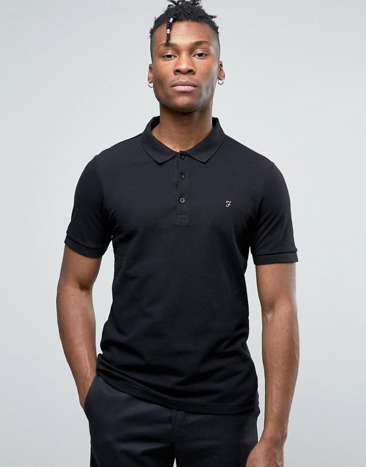 Farah Blaney Pique Polo Slim Fit In Black - Black