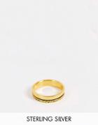 Asos Design Sterling Silver Band Ring With Texture In 14k Gold Plate
