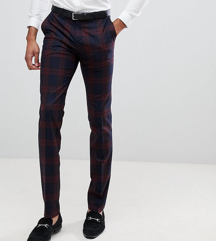 Twisted Tailor Tall Super Skinny Suit Pants In Burgundy Check - Red