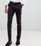 Twisted Tailor Tall Super Skinny Suit Pants In Burgundy Check - Red