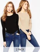 Asos Sweater In Rib With Crew Neck 2 Pack Save 20%