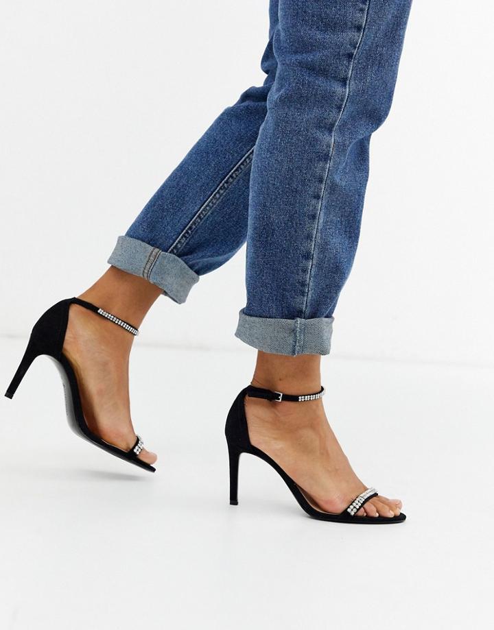 Stradivarius Embellished Skinny Heeled Sandals In Black