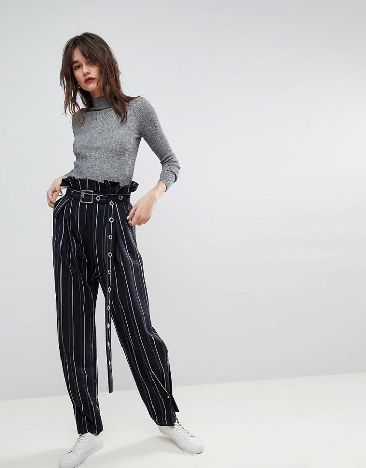 Hugo Stripe Peg Pants With Eyelet Belt - Navy