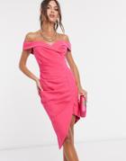 Lavish Alice Bardot Ruched Midi Dress In Pink