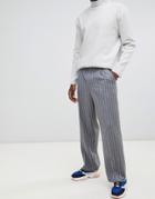 Asos White Volume Smart Pants In 100% Wool Textured Stripe - Gray