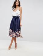 Asos Scuba Prom Skirt With Paperbag Waist In Floral Border Print - Multi