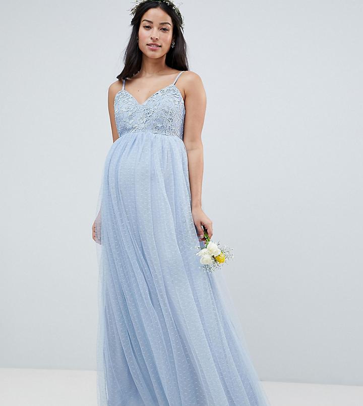 Asos Design Maternity Bridesmaid Lace And Dobby Cami Bodice Maxi Dress - Blue