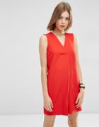 Asos Sleeveless V Neck Shift Dress - Red